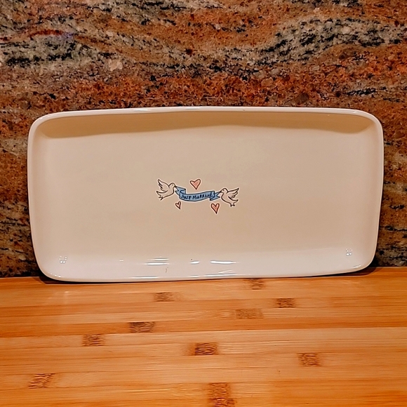 Rae Dunn Just Married Doves & Blue ribbon Platter Plate - Picture 2 of 6